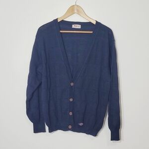 Giuliano Italy Vintage Navy Wool Blend Knitted Grandpa Cardigan Lightweight Prep